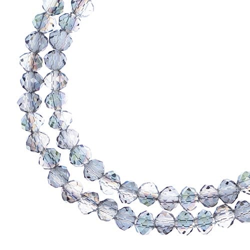 Two strands of Crystal Lane 3x4mm faceted glass rondelle beads in transparent rose green luster