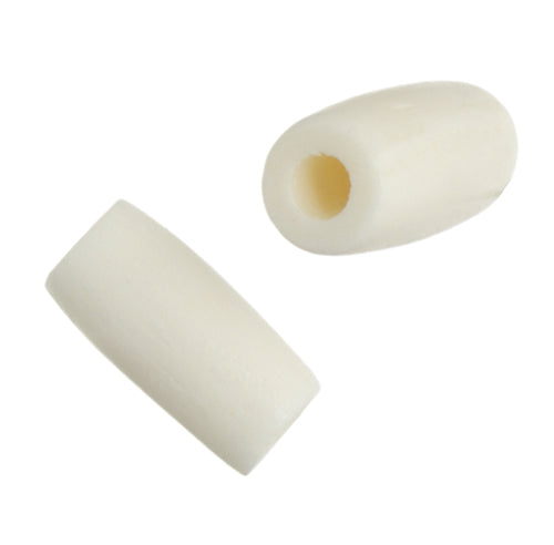 Two ivory 0.5 inch bone hairbone pipe beads showing the drilled centre hole