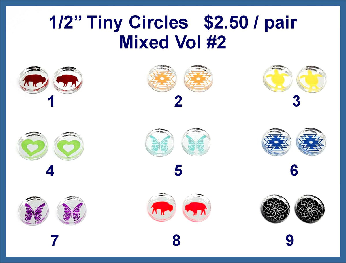 Mixed Vol #2 set of 1/2 inch mirror circle cabs with bison, hearts, butterflies and snowflakes