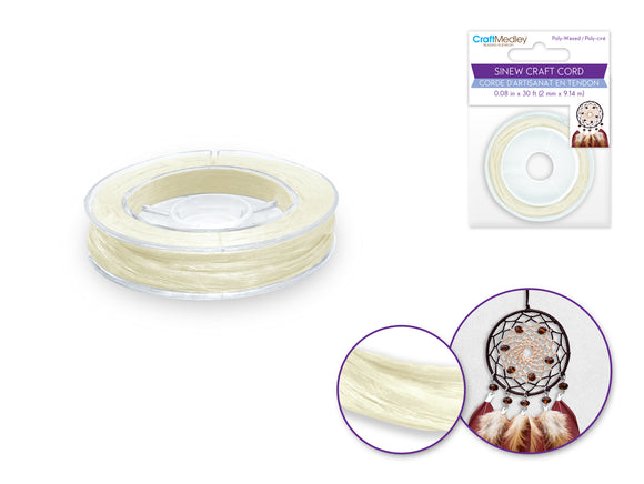 Sinew Poly-Waxed, 2mmx10yds White