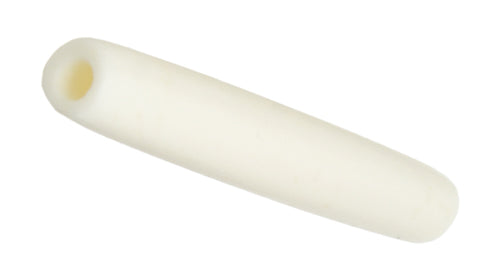 Ivory 1.5 inch bone hairbone pipe bead seen at an angle on a white background