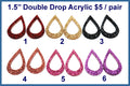 Six pairs of 1.5 inch contour-cut acrylic open double drop cabochons (cabs) in glitter colours