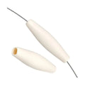 Two white 1.5 inch acrylic hairbone pipe beads, one threaded on a wire