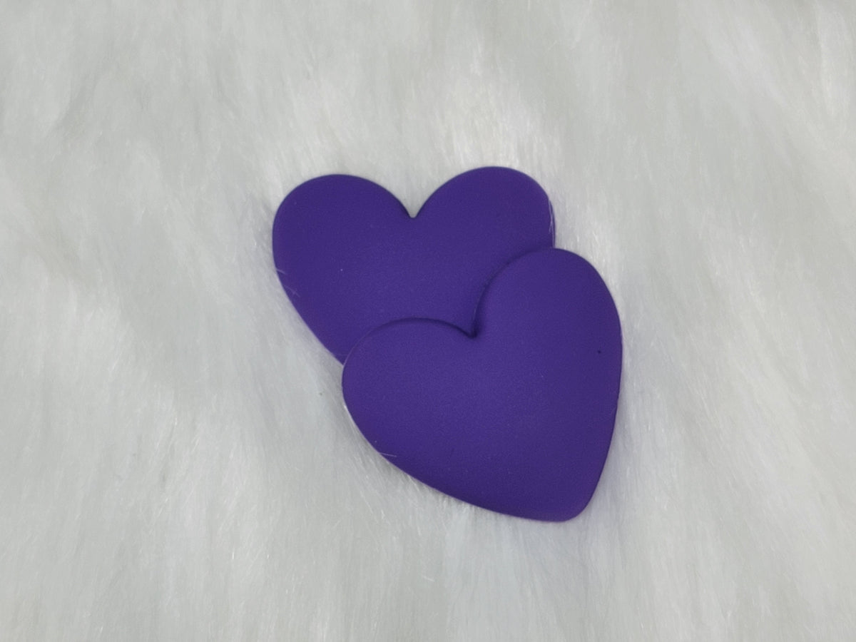 Pair of 37mm matte flexible PVC heart cabochons in #10 Dark Purple