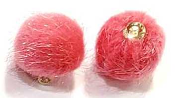 Pair of 15mm coral faux mink pom pom tassels with gold-tone caps and loops