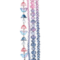 Four strands of Crystal Lane glass beads with flower, leaf and faceted round beads in a pink to Montana mix