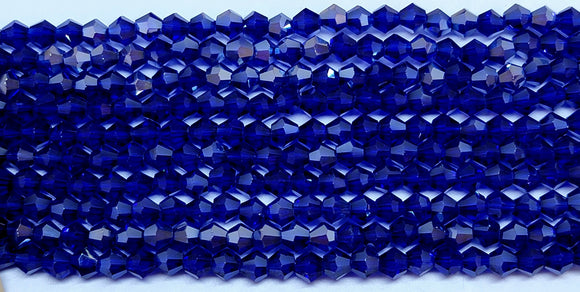 4mm Glass Bicone, Transparent Cobalt Blue AB