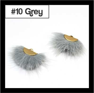 Pair of fan-shaped grey faux mink tassels with gold-tone caps, labelled #10