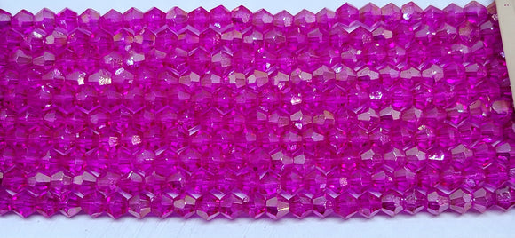 4mm Glass Bicone, Transparent Fuchsia AB