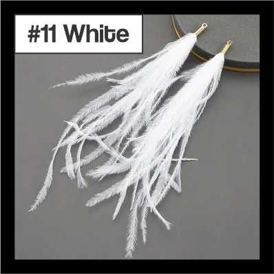 Pair of 14cm white feather tassels with gold connectors, labelled #11 White