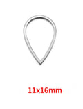 Single silver stainless steel open teardrop bezel frame with a 11 x 16mm size label