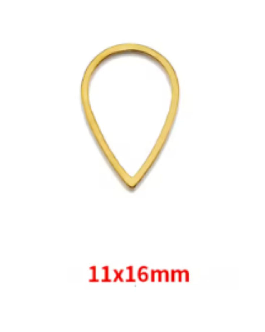Single gold stainless steel open teardrop bezel frame with a 11 x 16mm size label
