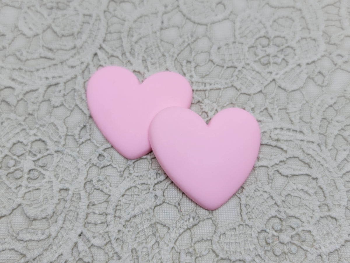 Pair of 37mm matte resin heart cabochons (cabs) in #12 Light Pink