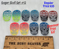 Sugar skull set #12: five pairs of ombre acrylic sugar skull cabochons (cabs) in teal, grey, red and blue