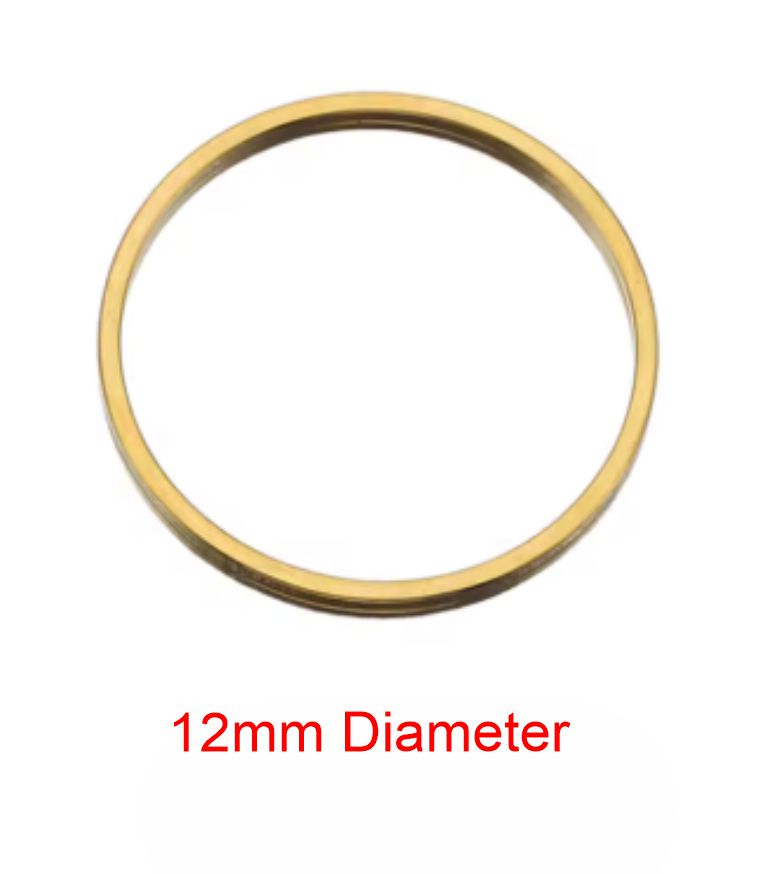 Single gold stainless steel open round bezel frame with a 12mm size label