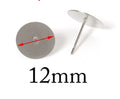 12mm stainless steel flat pad stud post earring with a measurement line