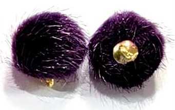 Pair of 15mm purple faux mink pom pom tassels with gold-tone caps and loops