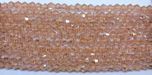 4mm Glass Bicone, Transparent Peach AB