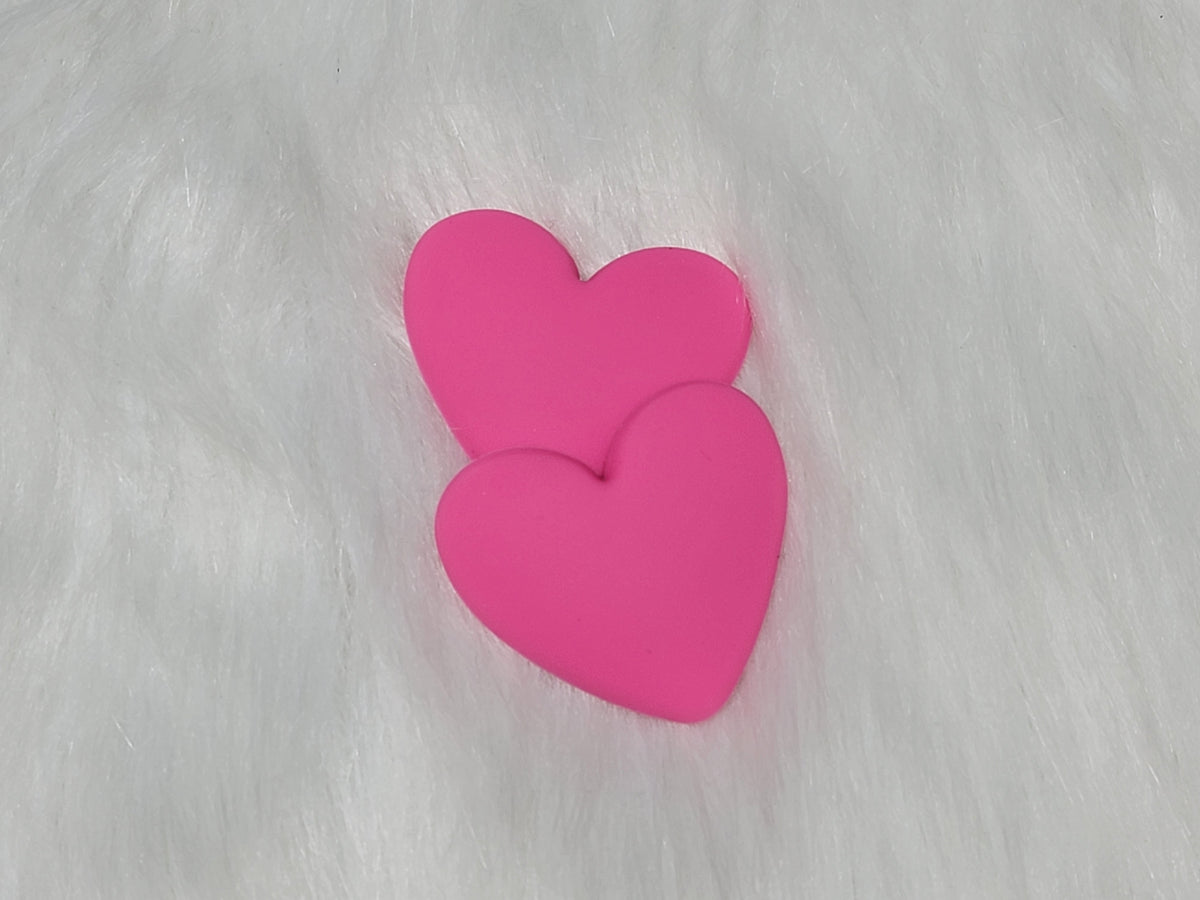 Pair of 37mm matte flexible PVC heart cabochons in #14 Hot Pink