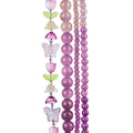 Four strands of Crystal Lane glass beads with flower, leaf and faceted round beads in a purple mix