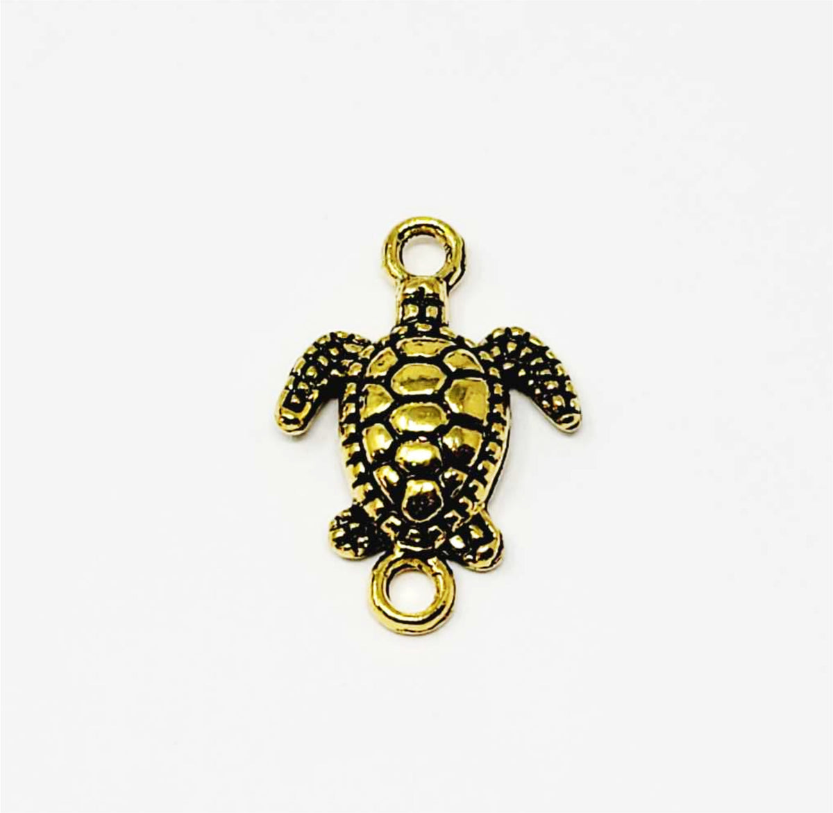 Gold-tone 14 x 21mm turtle connector with a loop at the head and tail