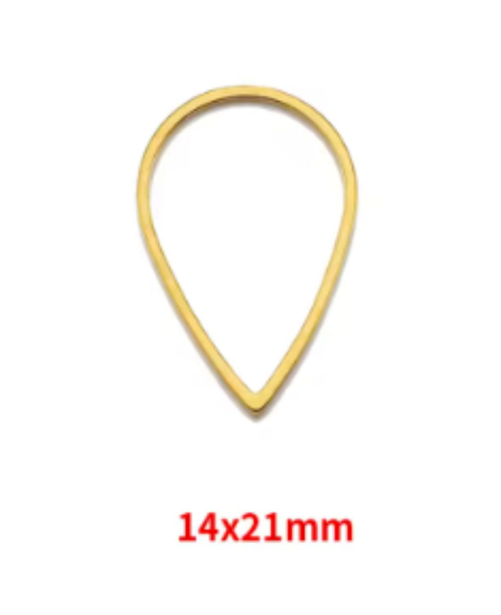 Single gold stainless steel open teardrop bezel frame with a 14 x 21mm size label