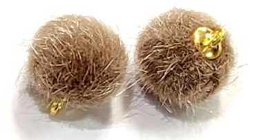 Pair of 15mm tan faux mink pom pom tassels with gold-tone caps and loops