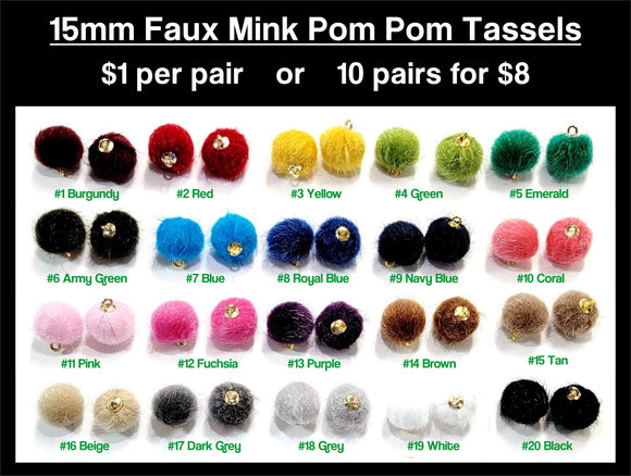 15mm Faux Mink Pom Pom Tassels