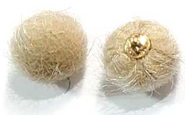 Pair of 15mm beige faux mink pom pom tassels with gold-tone caps and loops