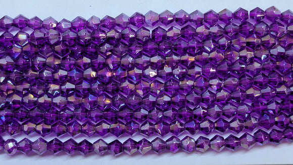 4mm Glass Bicone, Transparent Purple AB