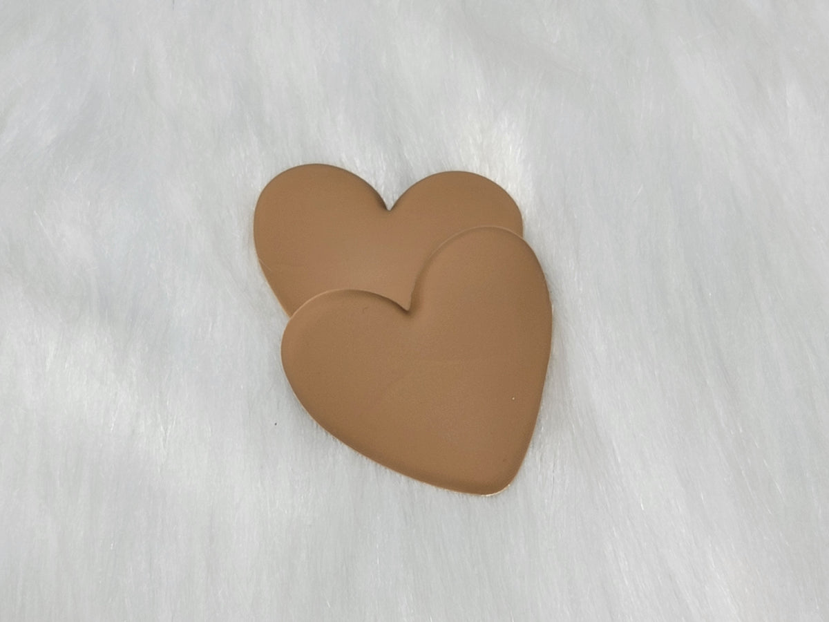 Pair of 37mm matte flexible PVC heart cabochons in #16 Light Brown