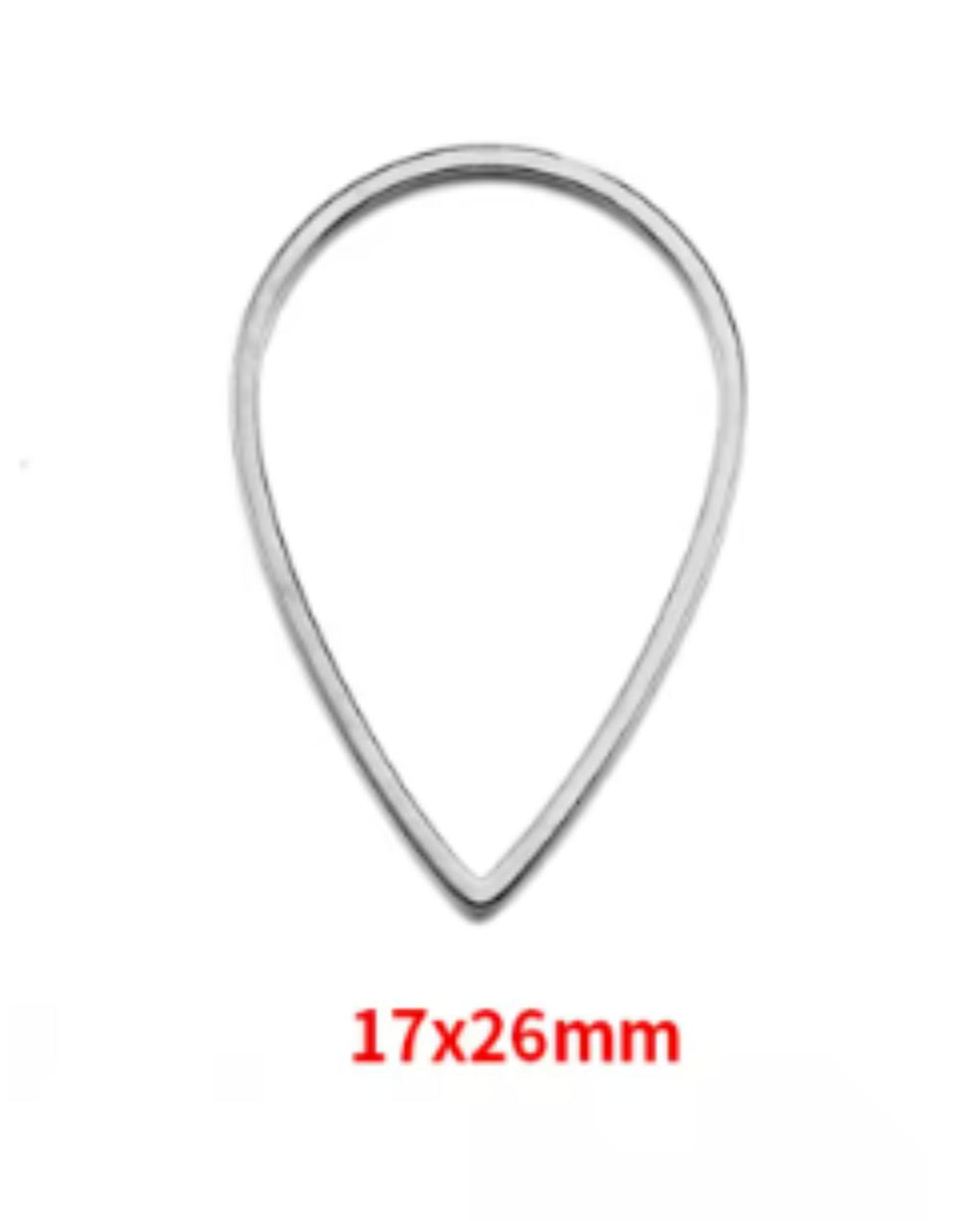 Single silver stainless steel open teardrop bezel frame with a 17 x 26mm size label