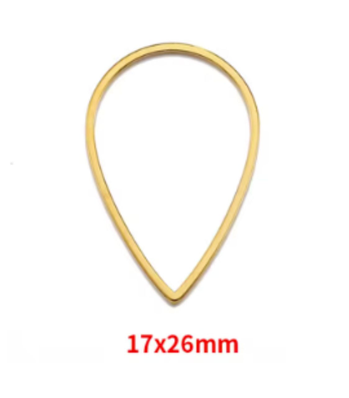 Single gold stainless steel open teardrop bezel frame with a 17 x 26mm size label