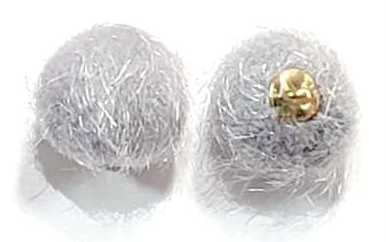 Pair of 15mm grey faux mink pom pom tassels with gold-tone caps and loops