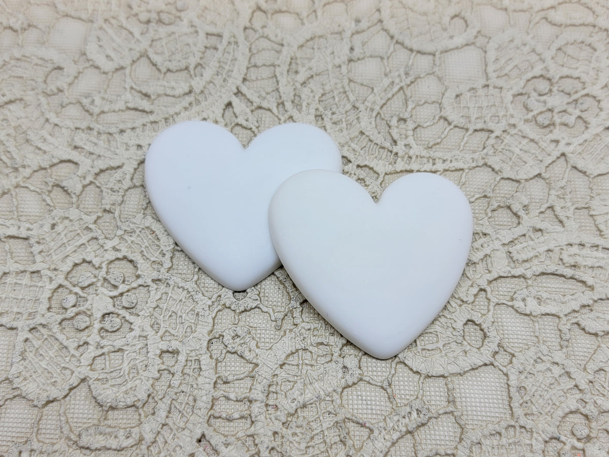 Pair of 37mm matte resin heart cabochons (cabs) in #18 White