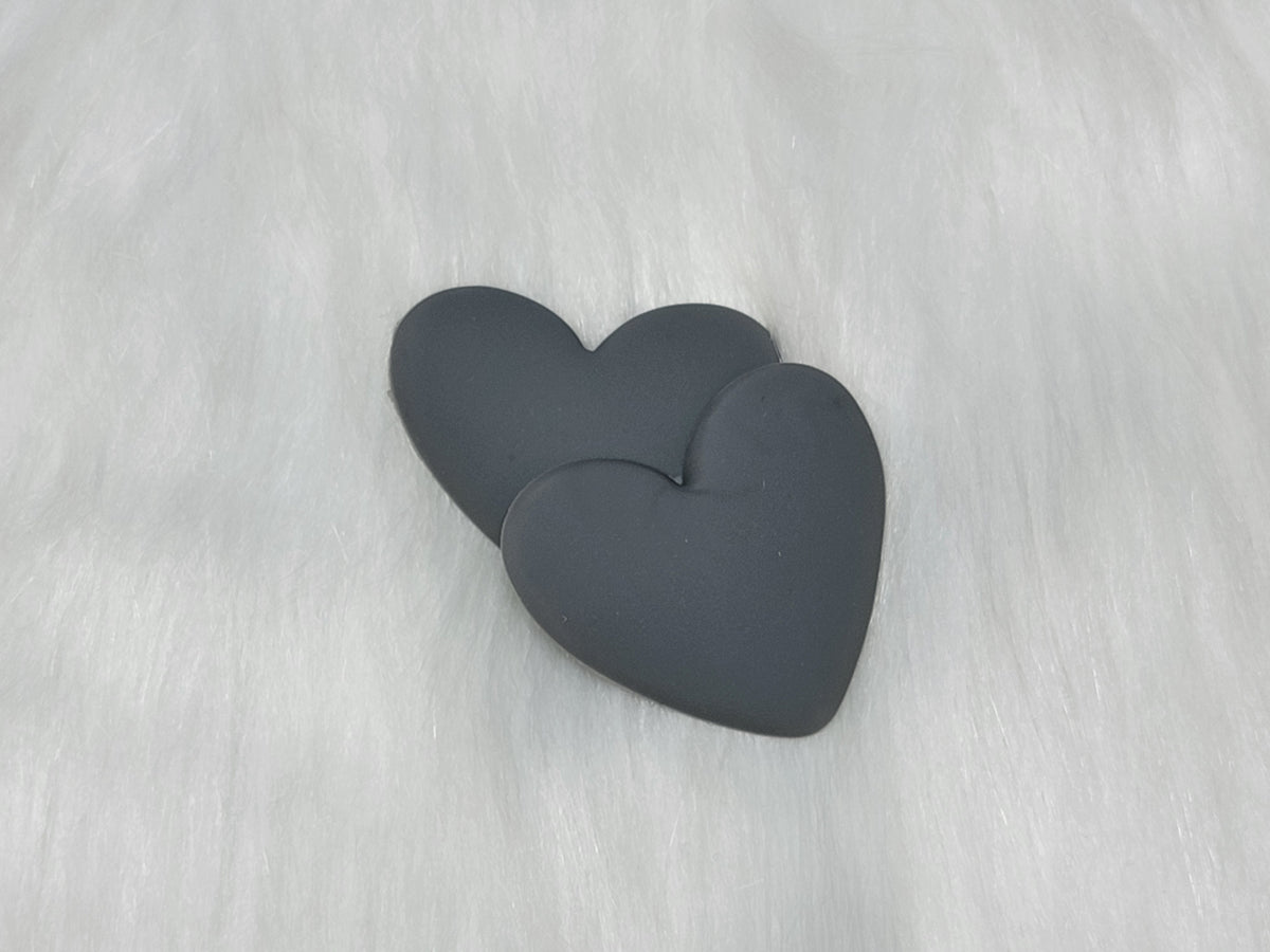 Pair of 37mm matte flexible PVC heart cabs in #19 Grey on white faux fur