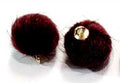 Pair of 15mm burgundy faux mink pom pom tassels with gold-tone caps and loops