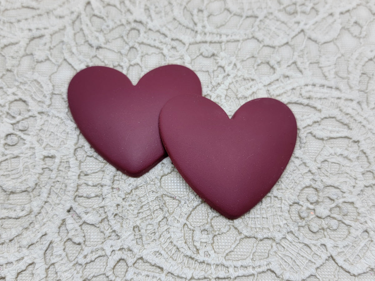 Pair of 37mm matte resin heart cabochons (cabs) in #1 Burgundy
