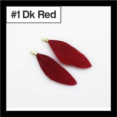 Pair of 4.5cm dark red feather tassels with gold-tone caps, labelled #1