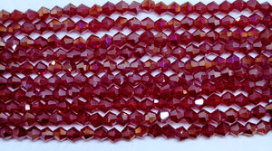 4mm Glass Bicone, Transparent Red AB