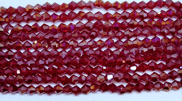 4mm Glass Bicone, Transparent Red AB