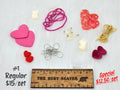 Bundle #1 in pink and cream: resin hearts, pink bead strand, gold chain, ear wires and small charms