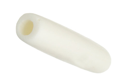 Ivory 1 inch bone hairbone pipe bead seen at an angle on a white background