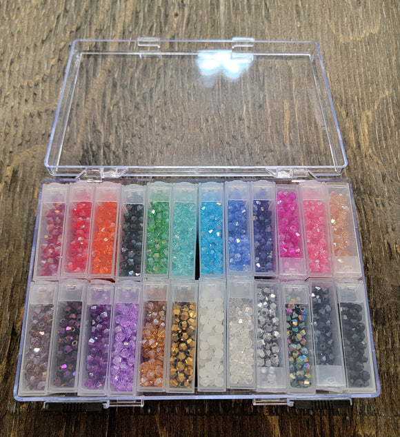 Assorted Box, 24 colors of 4mm Glass Bicone Beads