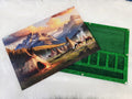 XLarge 8 x 11.5 inch magnetic-lid bead board with tipis in a mountain valley at sunset, lid beside its green tray