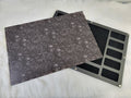 XLarge 8 x 11.5 inch magnetic-lid bead board with a matte black skulls and roses print, lid beside its black tray