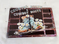 XLarge 8 x 11.5 inch bead board with a Country Roots & Cowboy Boots lid print of blue boots and daisies, purple marble frame