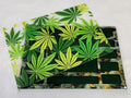 XLarge 8 x 11.5 inch magnetic-lid bead board with a green pot leaf print, lid beside its green velvet-flocked tray