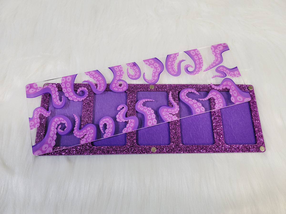 Same octopus tentacles bead board in the Long 3.5 x 10.5 inch size with a purple glitter frame and four wells