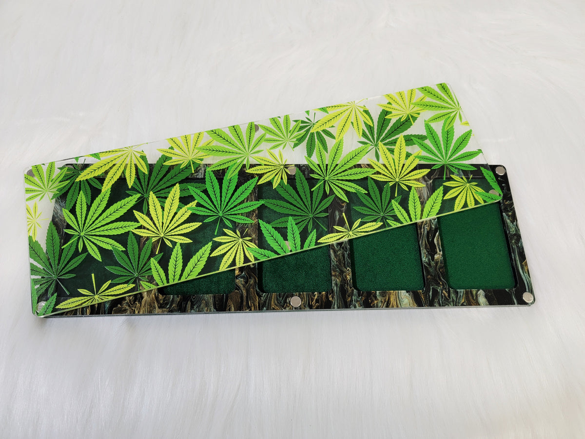 Same pot leaf bead board in the Long 3.5 x 10.5 inch size with four green velvet-flocked wells